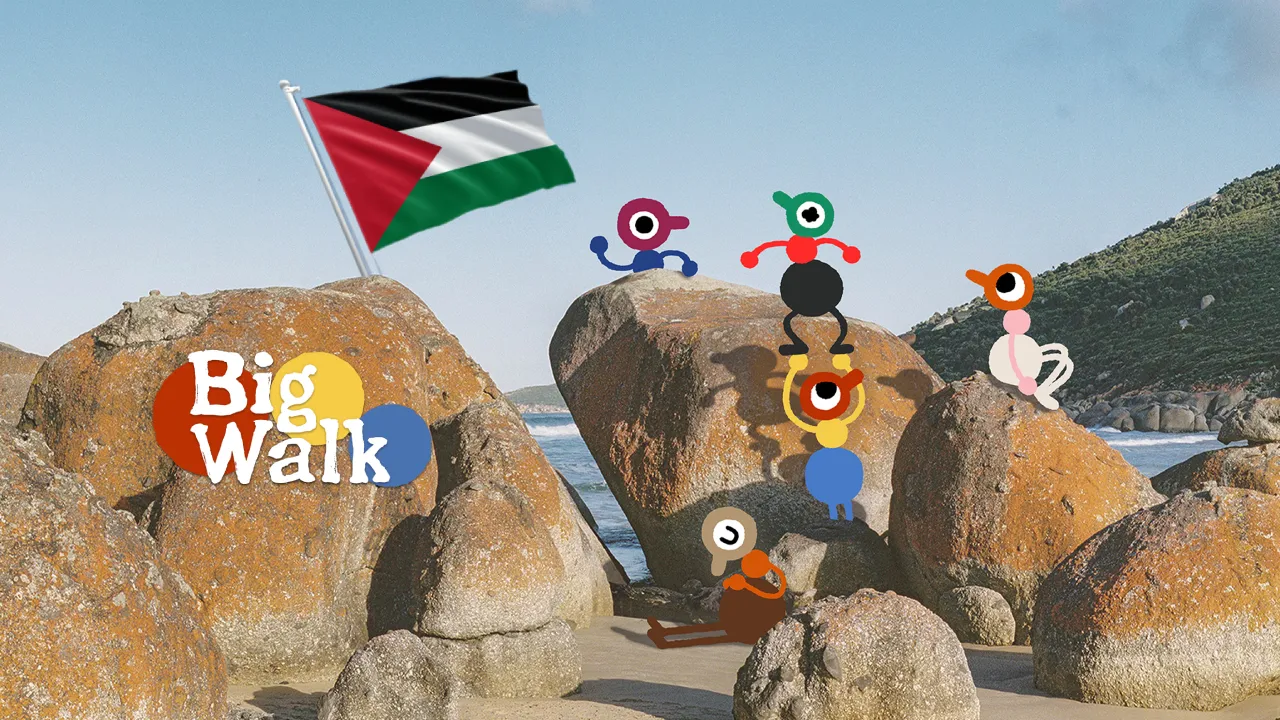 cover art big walk with palestine flag behind