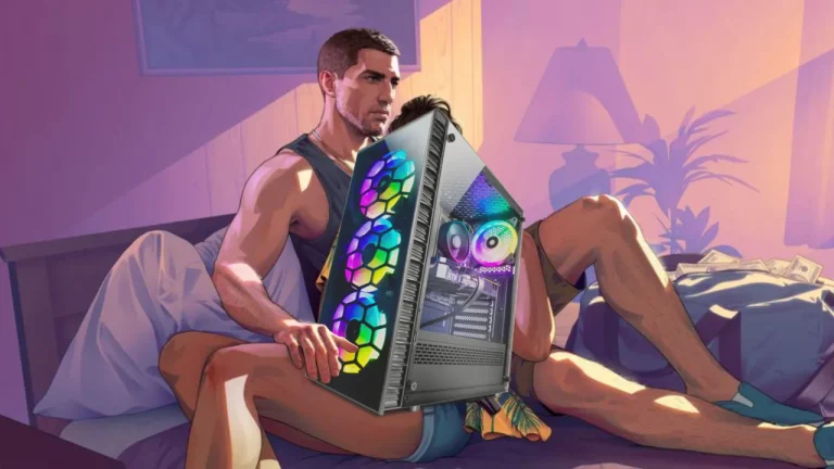 gta 6 poster edited with jason holding a PC gaming
